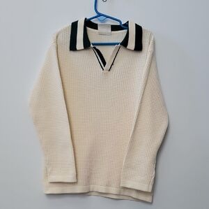 Cotton On Kids Cream Sweater with Dark Green Collar Trim